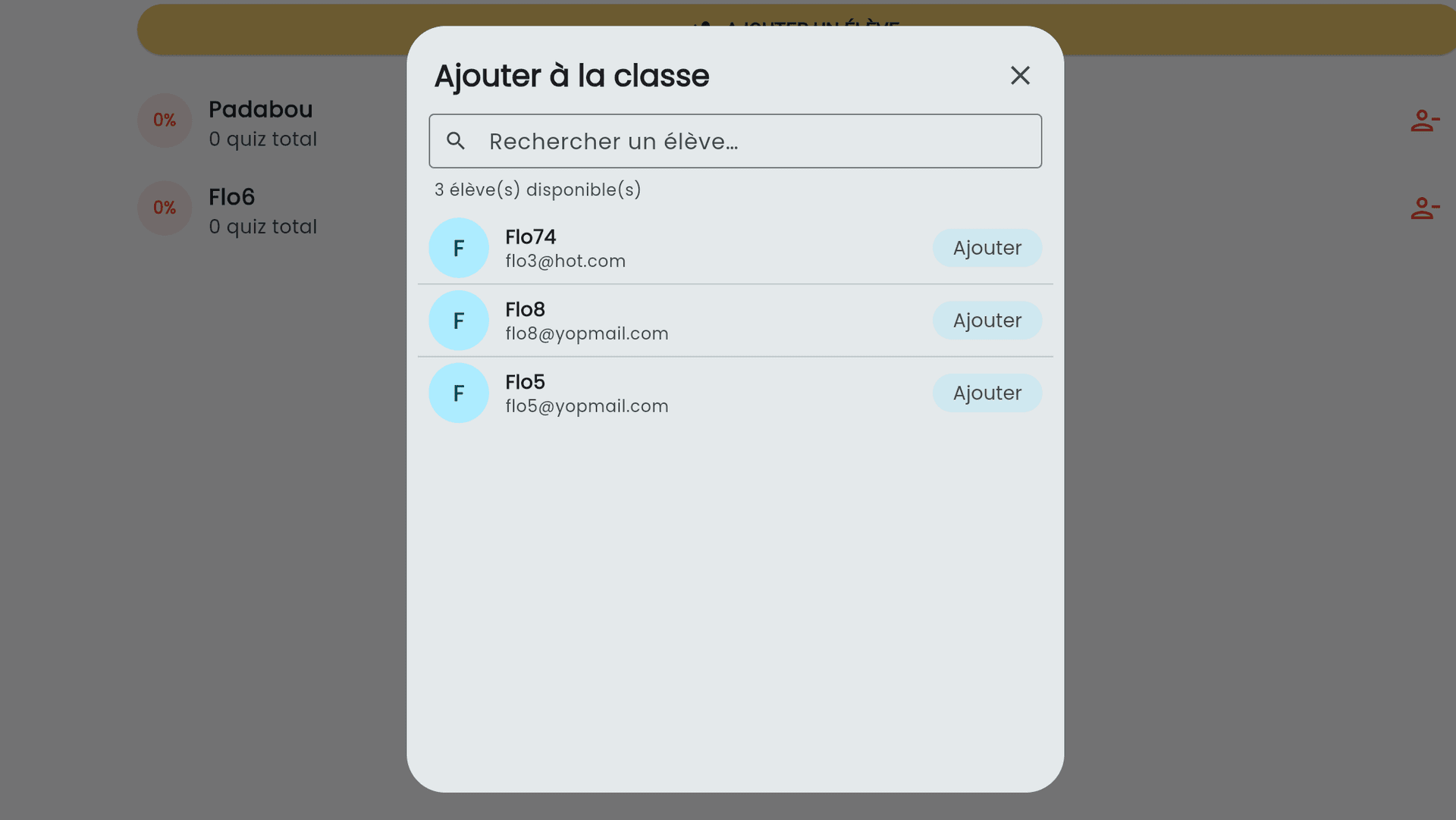 Gestion des quiz et membres