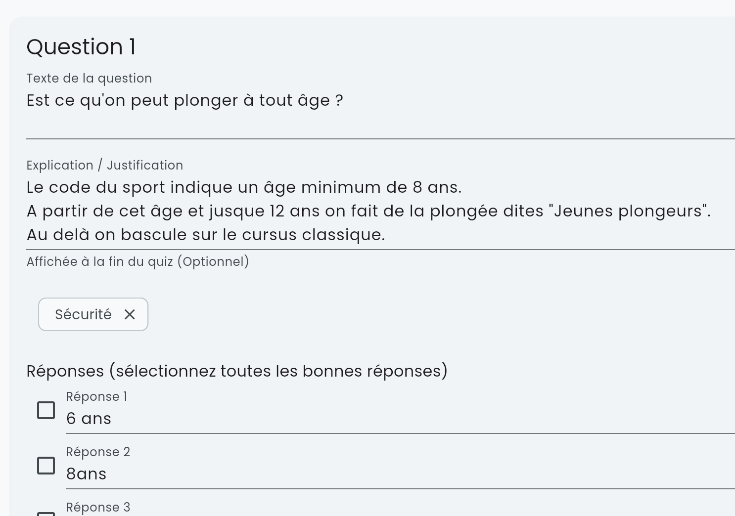 Champ explication de réponse dans QuizDive