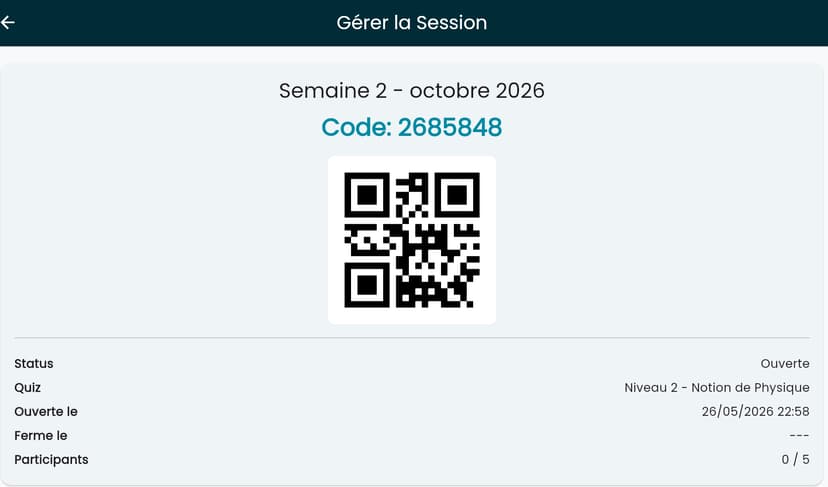 Session quiz en live
